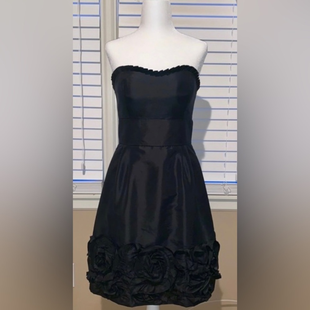 Max and Cleo Strapless Dress | Size 8 | Black Taffeta Frilly Rosettes Dress - Picture 2 of 8